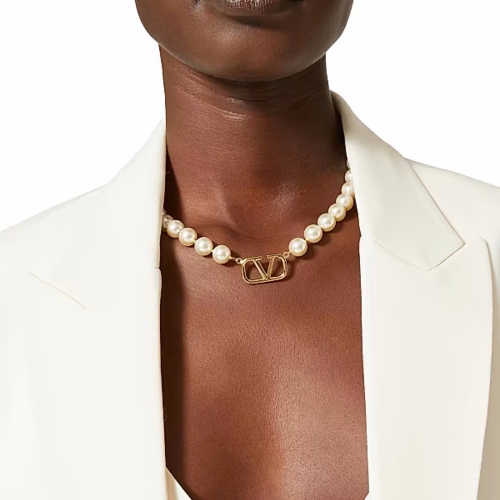 Valentino VLogo Pearl Necklace with Gold Accent